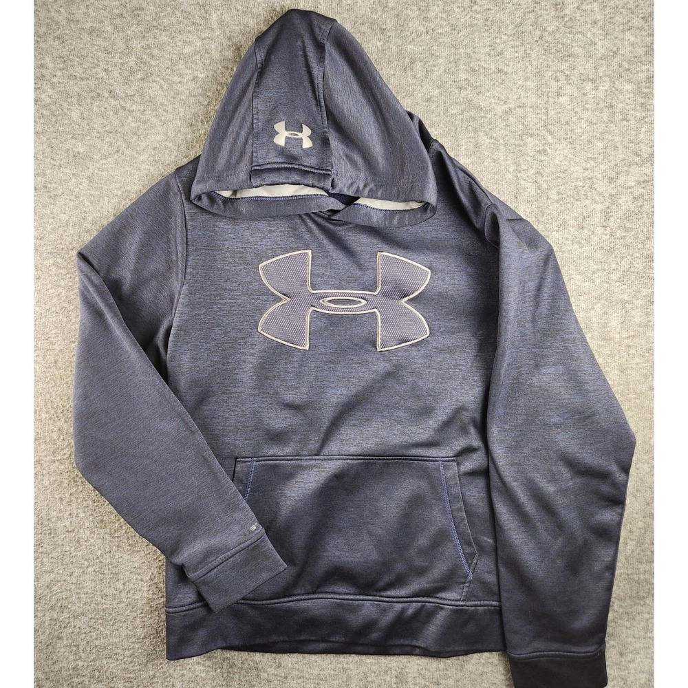 Under Armour Storm Hoodie Mens Large Navy Blue Heather Big Logo Sweatshirt
